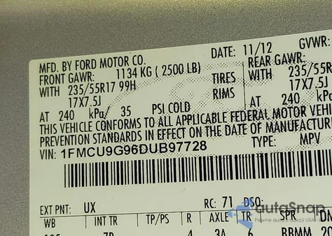 2013 Ford Escape Se из США, поврежденный, VIN 1FMCU9G96DUB97728